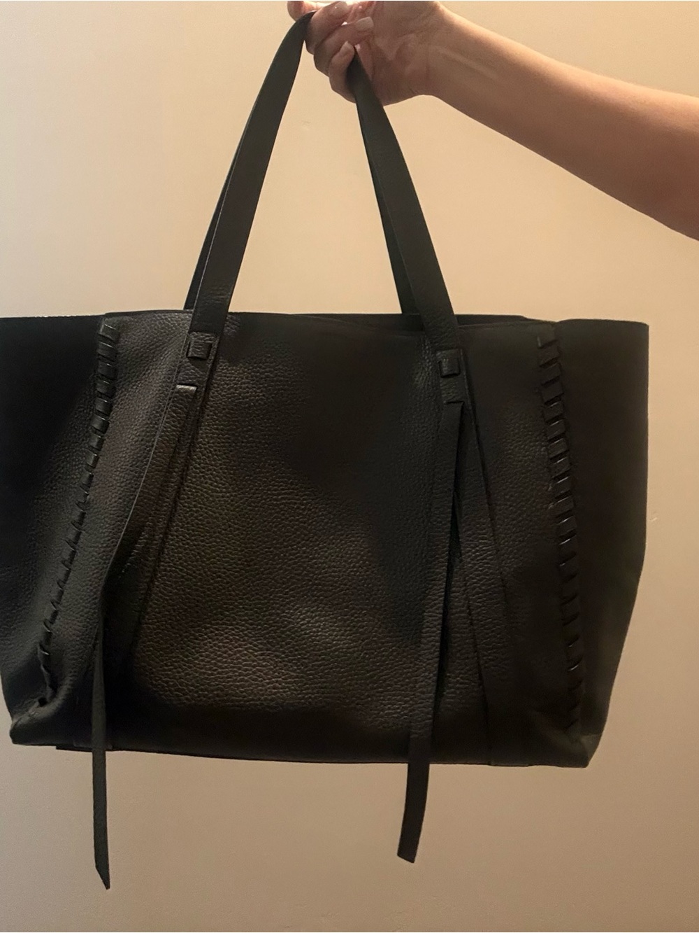AllSaints Dark Green / Brown Leather Whipstitch Tote